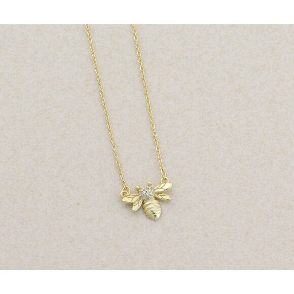 Gold Over Sterling Silver Bee Necklace 15 1/2" to 18" Minimalist - Picture 6 of 8